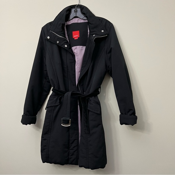 Espirit - Black Winter Coat - Belted - Size 8 - Picture 3 of 15
